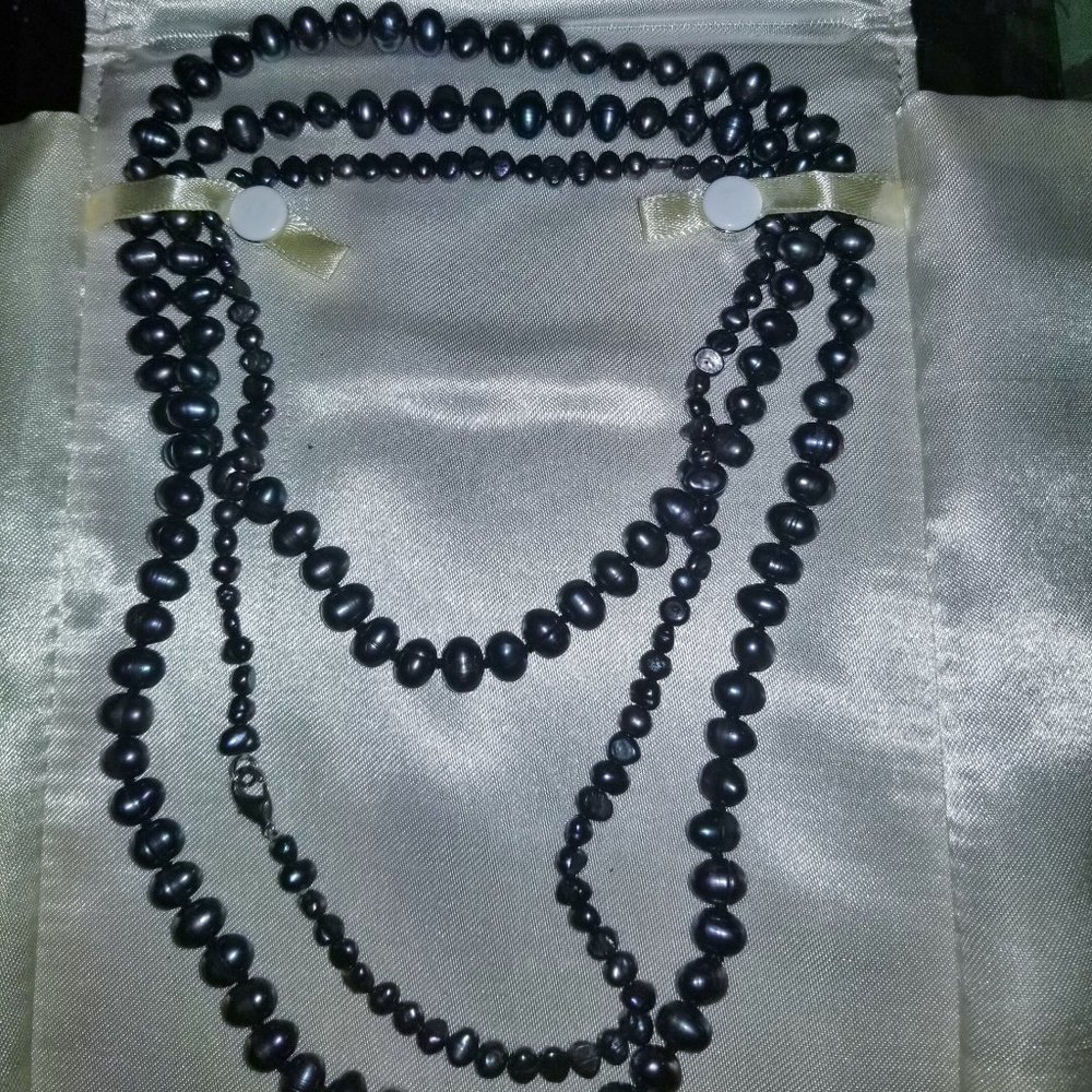 2 Sets of Peacock Tahitian Freshwater Pearl Necklaces Strands w Envelope Case - Picture 5 of 11